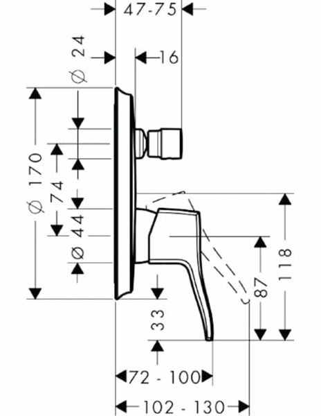 HANSGROHE METRIS TEK KOLLU BANYO BATARYASI KROM 31485000