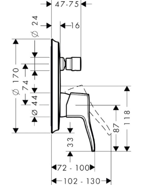 HANSGROHE METRIS TEK KOLLU BANYO BATARYASI KROM 31485000