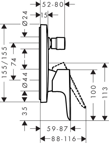 HANSGROHE TALIS E TEK KOLLU BANYO BATARYASI KROM 71745000