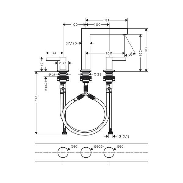 HANSGROHE FINORIS LAVABO BATARYASI 3 DELIKLI 160 BAS AC GIDER SETI ILE SATIN BEYAZ 76034700