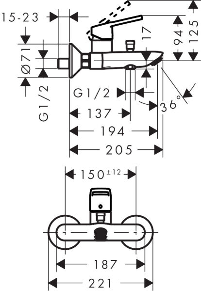 HANSGROHE LOGIS LOOP TEK KOLLU BANYO BATARYASI KROM 71244000