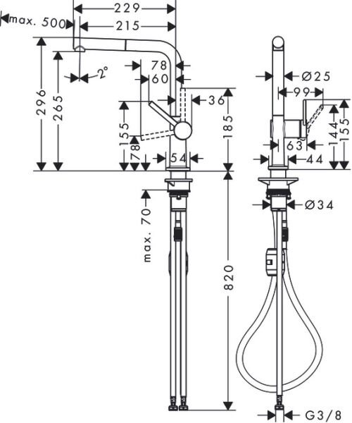 HANSGROHE TALIS M54 EVIYE BATARYASI TEK KOLLU 270 CEKILEBILIR GAGA 1JET SATIN SIYAH 72808670