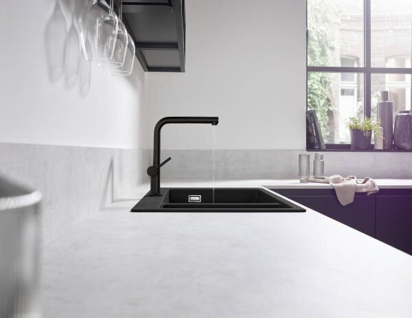 HANSGROHE TALIS M54 EVIYE BATARYASI TEK KOLLU 270 CEKILEBILIR GAGA 1JET SATIN SIYAH 72808670