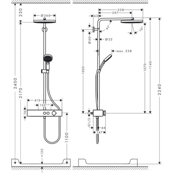 HANSGROHE PULSIFY S DUS KOLONU 260 1 JET ECOSMART DUSTABLET SELCET 400 ILE SATIN SIYAH 24221670