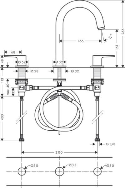 HANSGROHE VERNIS BLEND 3-DELIKLI LAVABO BATARYASI GIDER SETI ILE MAT SIYAH 71553670