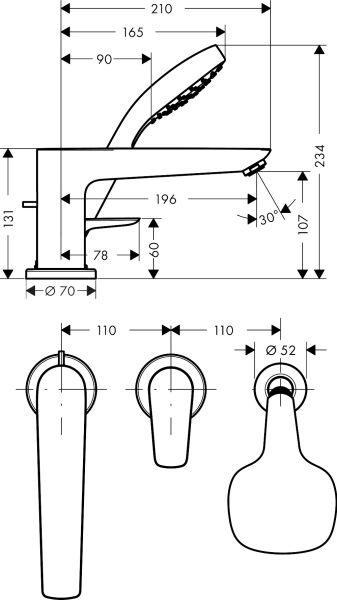 HANSGROHE TALIS E KUVET KENARI BATARYASI 3-DELIKLI KROM 71731000