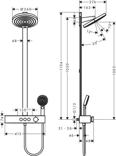 HANSGROHE PULSIFY S DUS KOLONU 260 2JET  SHOWER TABLET SELECT 400 ILE SATIN BEYAZ 24240700