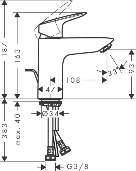 HANSGROHE LOGIS TEK KOLLU LAVABO BATARYASI 100MM KUMANDALI KROM 71100000