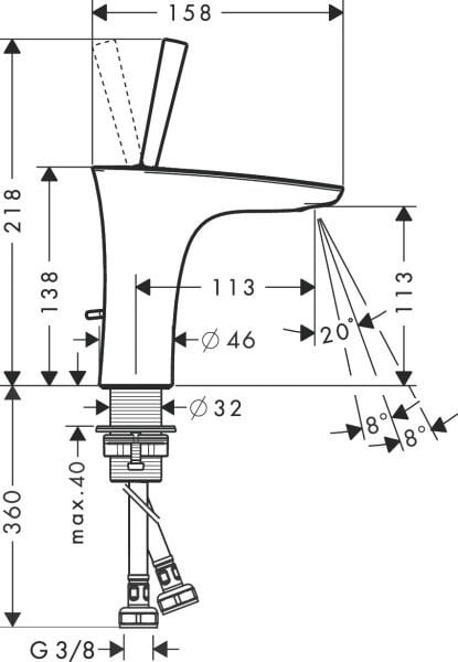 HANSGROHE PURAVIDA TEK KOLLU LAVABO BATARYASI 110 KUMANDALI KROM 15074000