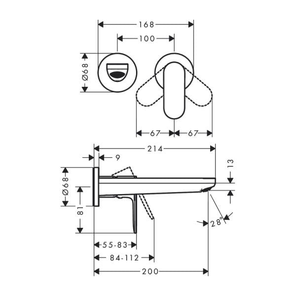 HANSGROHE REBRIS S TEK KOLLU LAVABO BATARYASI 20CM CIKISLI KROM 72528000
