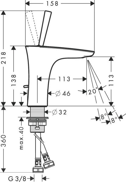 HANSGROHE PURAVIDA TEK KOLLU LAVABO BATARYASI 110 KUMANDALI BEYAZ/KROM 15074400