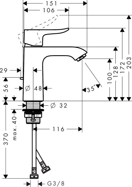 HANSGROHE METRIS TEK KOLLU LAVABO BATARYASI 110 KUMANDALI KROM 31080000
