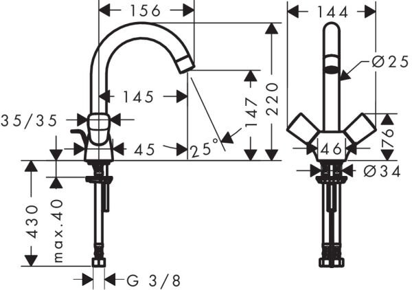 HANSGROHE LOGIS IKI KOLLU LAVABO BATARYASI 150MM KUMANDALI KROM 71222000