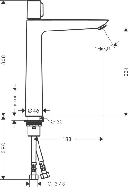 HANSGROHE TALIS SELECT E TEK KOLLU LAVABO BATARYASI 240MM KUMANDASIZ KROM 71753000
