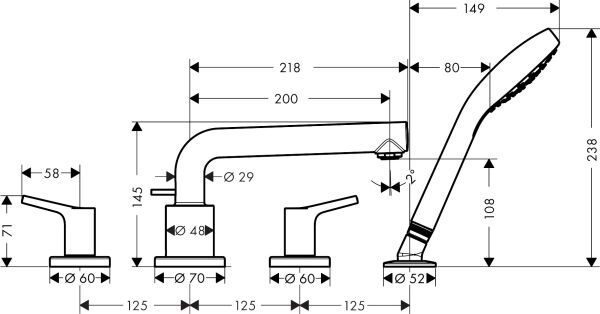 HANSGROHE TALIS S KUVET KENARI BATARYASI 4-DELIKLI KROM 72419000