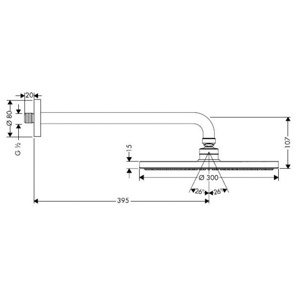 HANSGROHE RAINDANCE S TEPE DUSU 300 1JET 39CM DUS DIRSEGI ILE KROM 27493000