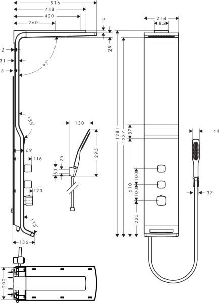 HANSGROHE RAINDANCE DUS PANELI LIFT 180 180 2 JET KROM 27008000