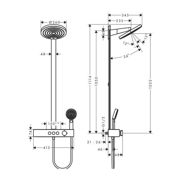 HANSGROHE PULSIFY S DUS KOLONU 260 2 JET ECO SMART SHOWER TABLET SELECT 400 ILE SATIN BEYAZ 24241700