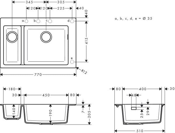 HANSGROHE S510 EVIYE ANKASTRE S510-F635 TAS GRI 1,5 GOZ  43315290