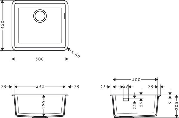 HANSGROHE S510 EVIYE TEZGAH ALTI S510-U450 450 BETON GRISI 43431380