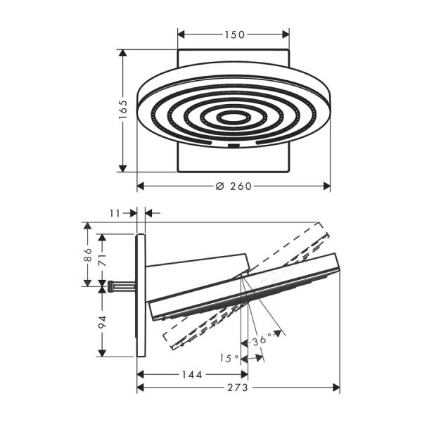 HANSGROHE PULSIFY S TEPE DUSU 260 2 JET DUVAR BAGLANTISI ILE KROM 24150000