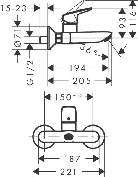 HANSGROHE LOGIS TEK KOLLU BANYO BATARYASI KROM 71225000