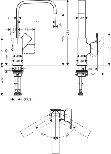 HANSGROHE METROPOL TEK KOLLU LAVABO BATARYASI 230 CUBUK VOLAN VE BAS-AC GIDER SETI ILE KROM 32511000