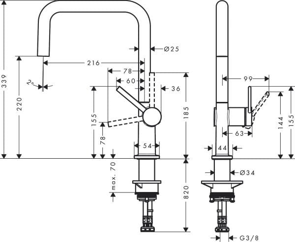 HANSGROHE TALIS M54 TEK KOLLU EVIYE BATARYASI U220,1 JET KROM 72844000