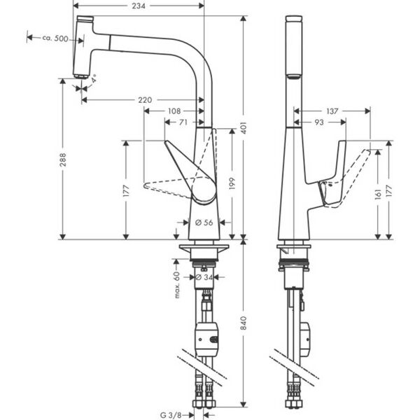 HANSGROHE TALIS M51 TEK KOLLU EVIYE BATARYASI 300 ECO CEKILEBILIR GAGA 1 JET KROM 72826000