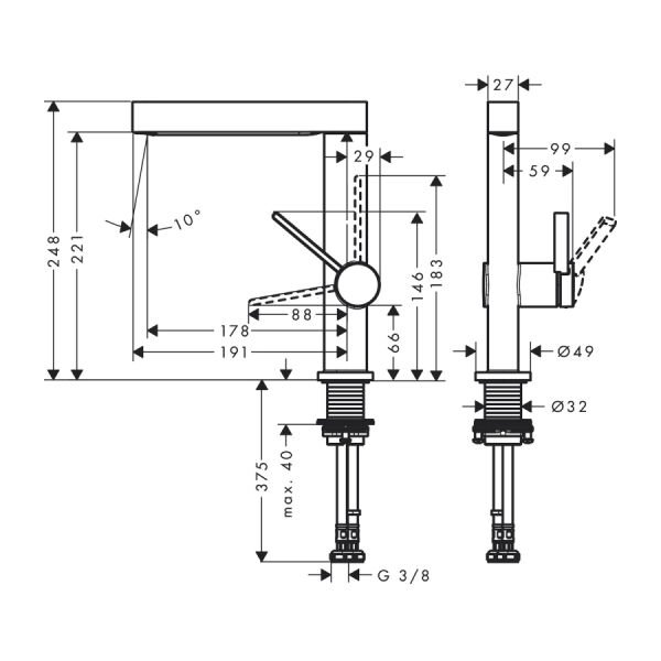 HANSGROHE FINORIS TEK KOLLU LAVABO BATARYASI 230 BAS-AC GIDER SETI ILE KROM 76060000