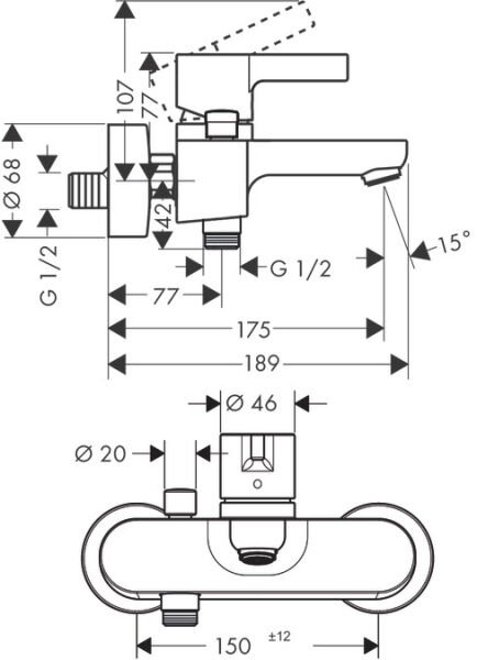 HANSGROHE METRIS S TEK KOLLU BANYO BATARYASI KROM 31460000