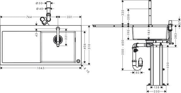 HANSGROHE C71 EVIYE KOMBINASYONU C71-F450 45 LIK DAMLAIK PAS.CEL 43205800