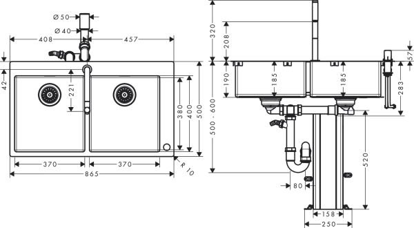 HANSGROHE C71 EVIYE KOMBINASYONU 370*370 KROM 43203000