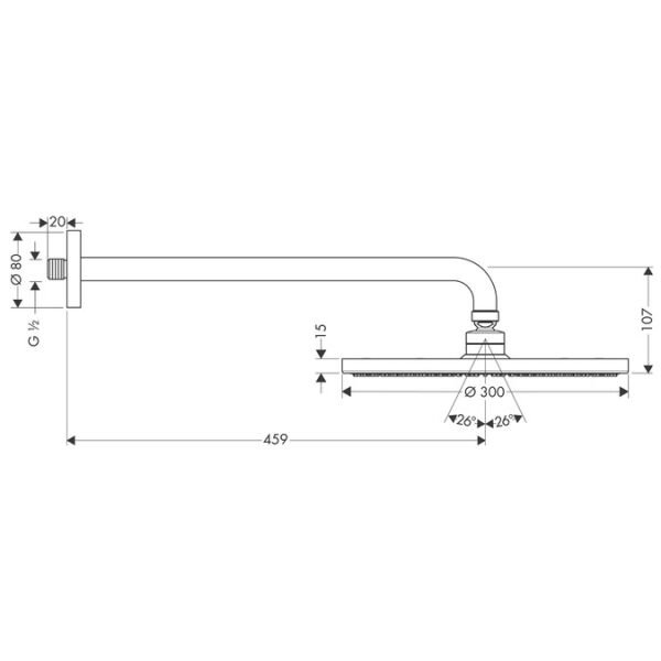 HANSGROHE RAINDANCE S TEPE DUSU 300 AIR 1 JET 46CM DUS DIRSEGI ILE KROM 27492000