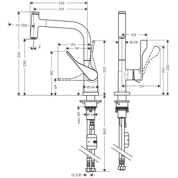 AXOR CITTERIO EVIYE BATARYASI TEK KOLLU 230 SELECT SPIRALLI PARLAK SIYAH KROM 39861330