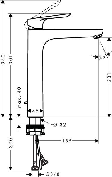 HANSGROHE LOGIS E TEK KOLLU LAVABO BATARYASI 230MM KUMANDALI KROM 71179000