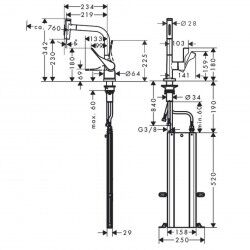AXOR CITTERIO EVIYE BATARYASI TEK KOLLU 320 2JET CEKILEBILIR GAGA SBOX KROM 39862000
