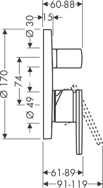 AXOR CITTERIO TEK KOLLU BANYO BATARYASI CUBUK VOLAN ILE  KROM 39455000