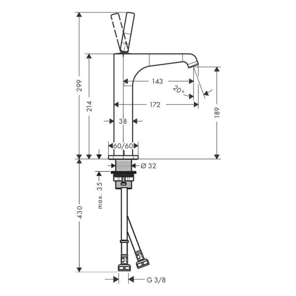 AXOR CITTERIO E TEK KOLLU LAVABO BATARYASI 190MM MAT SIYAH KROM 36103340