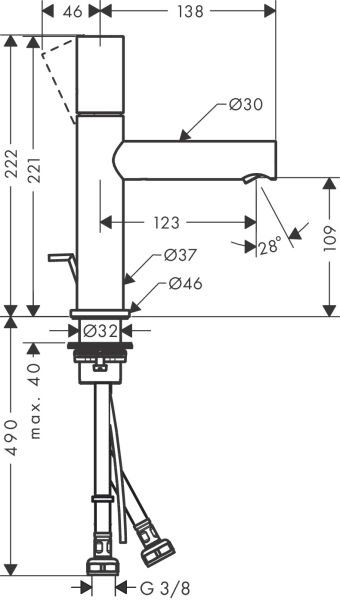 AXOR UNO TEK KOLLU LAVABO BATARYASI 110MM ZERO VOLAN KIRMIZI ALTIN 45001300