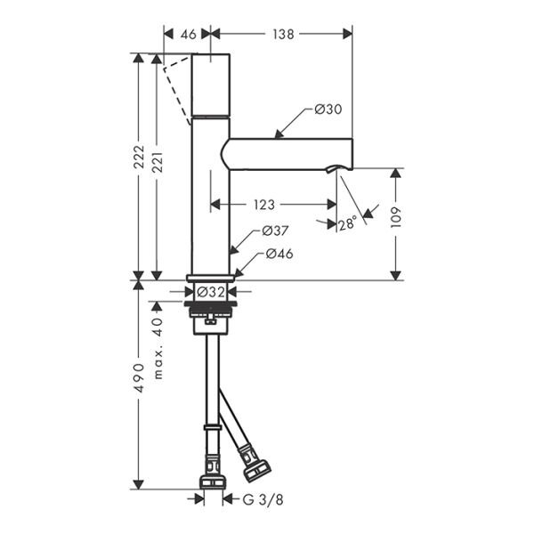 AXOR UNO TEK KOLLU LAVABO BATARYASI 110MM ZERO VOLAN MAT SIYAH  KROM 45002340