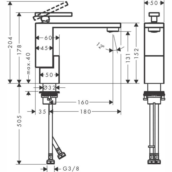 AXOR EDGE TEK KOLLU LAVABO BATARYASI 130MM PARLAK SIYAH KESIM 46011330