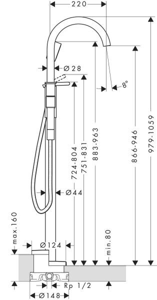 AXOR ONE YERDEN TEK KOLLU BANYO BATARYASI KROM 48440000